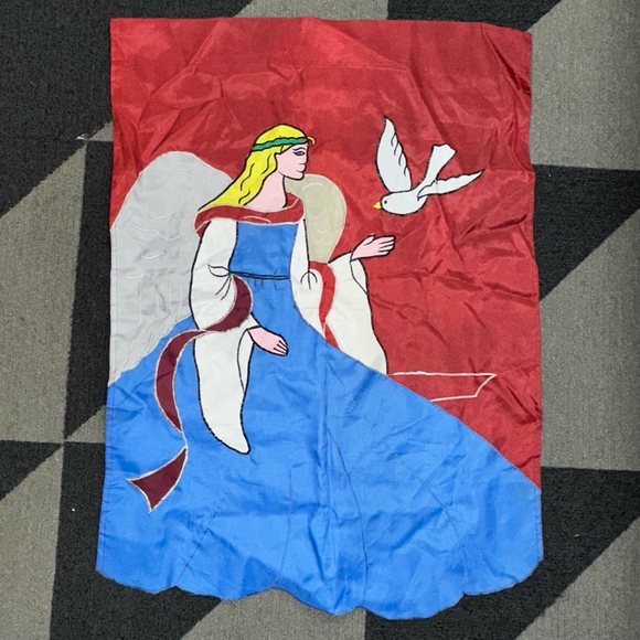 Vintage 1994 Angel with Dove Large House Flag , Blue, Red, White - Picture 9 of 9